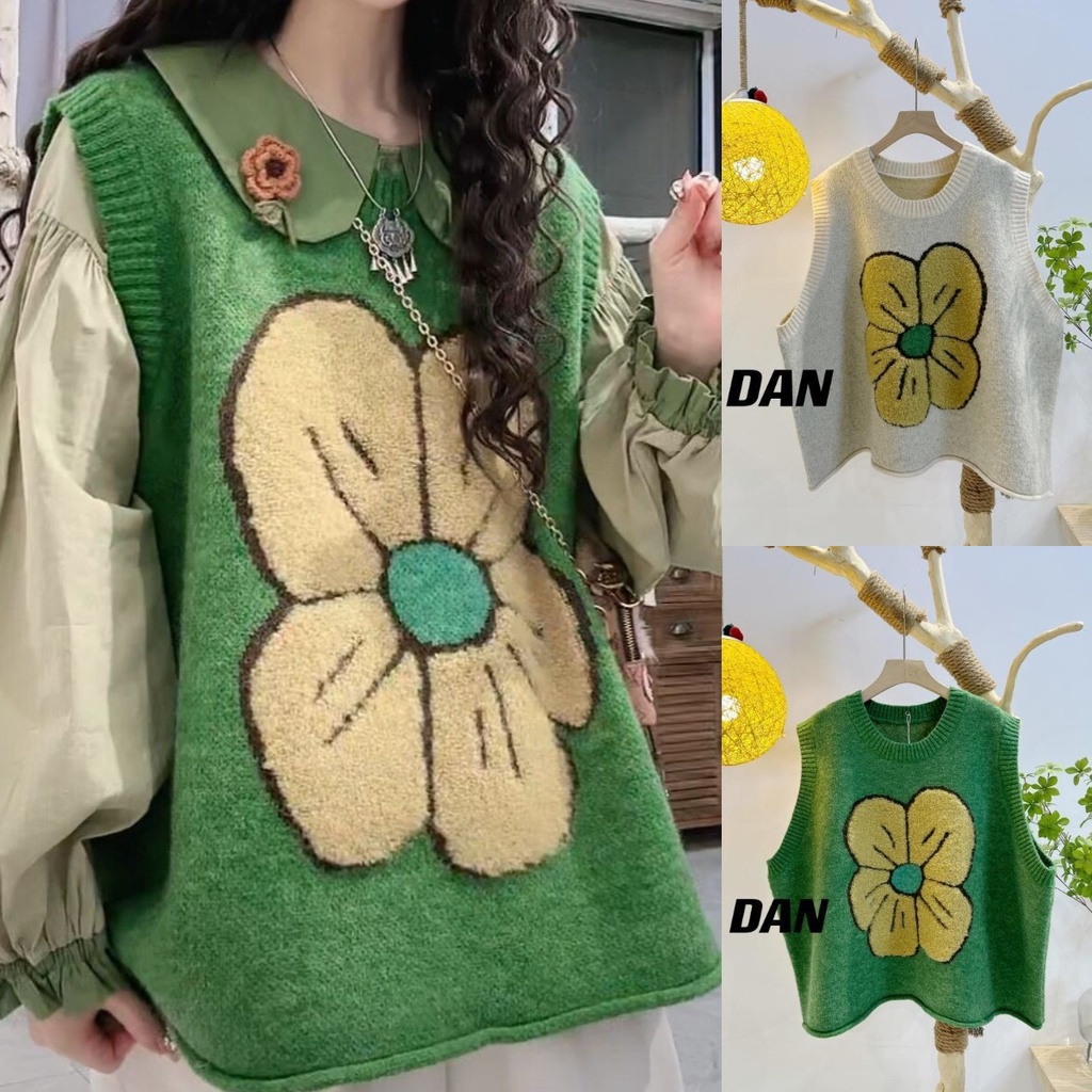 เสื้อกล้าม คอกลม ผ้าถัก ทรงหลวม ลายดอกทานตะวัน สําหรับผู้หญิง