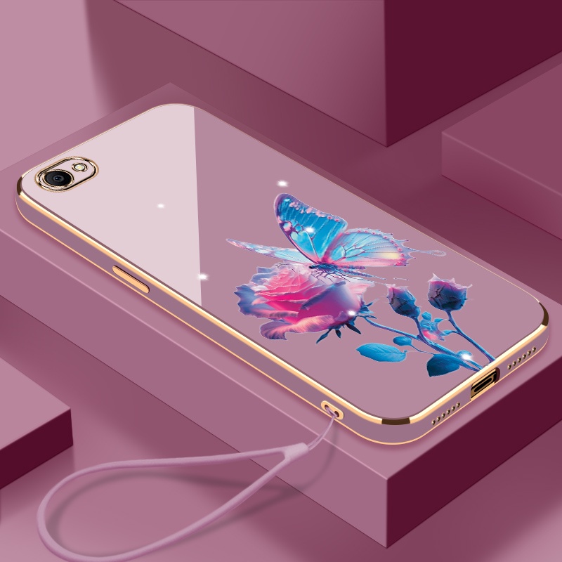 เคสโทรศัพท์มือถือ ซิลิโคน ลายดอกกุหลาบ พร้อมสายคล้อง สําหรับ VIVO V5 VIVO V5S VIVO V5 lite VIVO Y66 