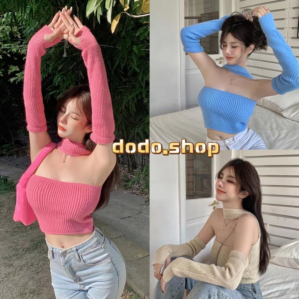DODOสินค้าใหม้พร้อมส่ง**เสื้อคล้องคอไหมพรม ผ้านิ่มใส่สบายมากแถมปลอกแขน มุ้งมิ้งมาก(U042)