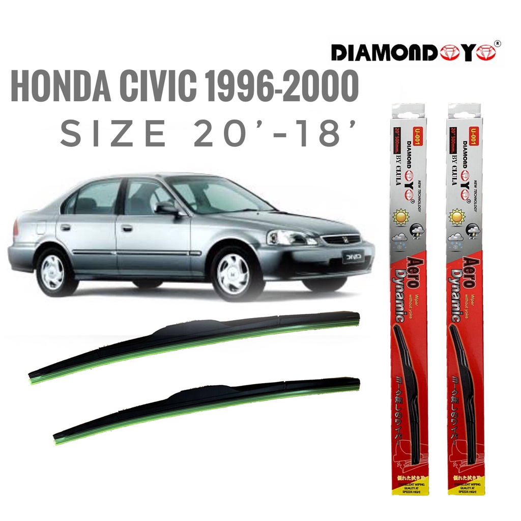 ใบปัดน้ำฝน ซิลิโคน ตรงรุ่น Honda Civic 1996-2000 EK ไซส์ 20-18 ยี่ห้อ Diamond กล่องแดง ส่งด่วนส่งไว