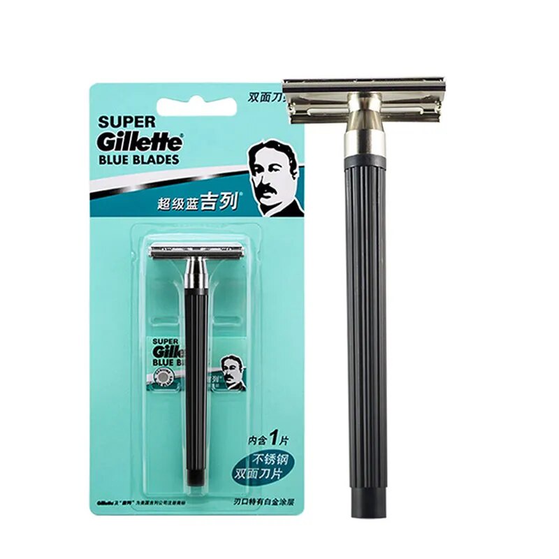 Gillette Super Blue Men Shaving Razors 1 Holder With 1 Blade Official Authentic Safety Razors Shavin