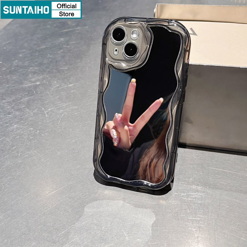 เคสโทรศัพท์มือถือ ซิลิโคนนุ่ม ใส กันกระแทก ลาย Suntaiho Ins สีดํา พร้อมกระจก สําหรับ Iphone 11 12 13 14 15 Pro Max Ip 6 6s 7 8 Plus Iphon X Xs Xr Xsmax