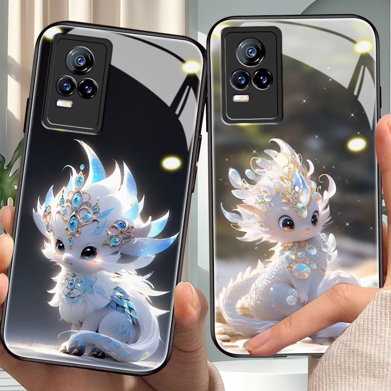 Dmy เคสกระจกนิรภัย ลายมังกร สําหรับ vivo y35 y27 y33s y36 y55 y51 y33 y52 y22s y21t y21s y21a y72 y33t y66 y31 y30i y30 y50 y53 y22 y67 y73 4g 5g