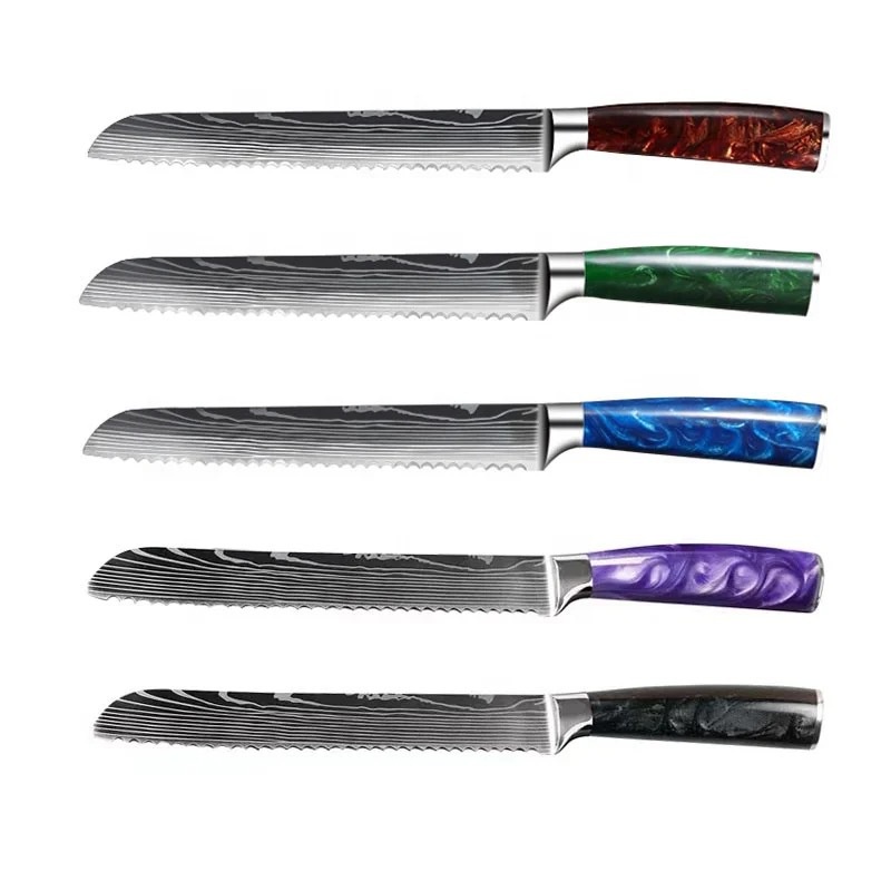 8-Inch Color Wood Handle Bread Knife Serrated Cake Knife Toast Cutter Thick Serrated Knife