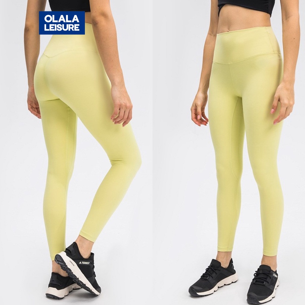 OLALA LEISURE กางเกงกีฬา กางเกงโยคะ เอวสูง ผ้ายืด นิ่ม สีนู้ด สําหรับผู้หญิง D19037-2D