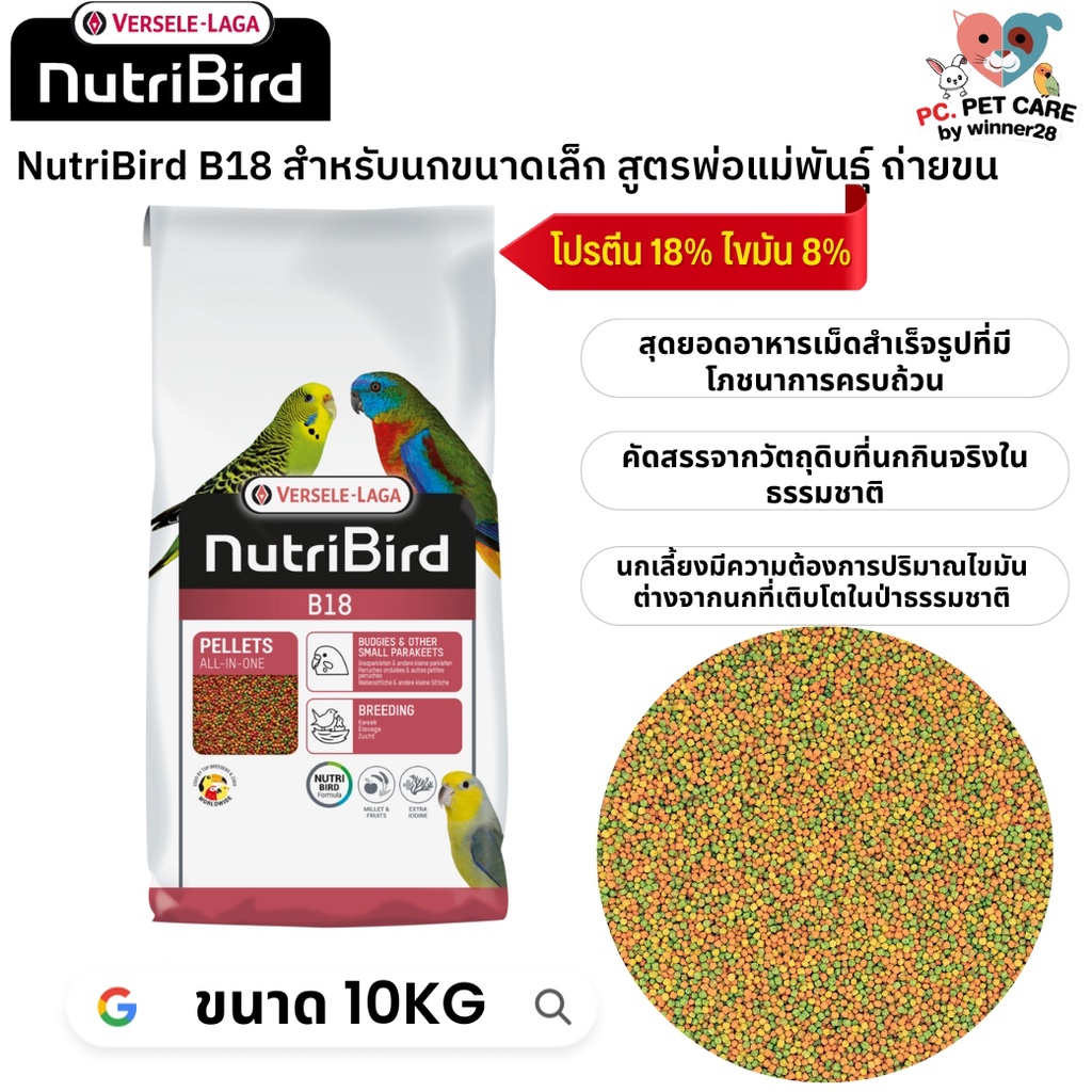 NutriBird B18 นกหงษ์หยก, พาราคีทขนาดเล็ก, เลิฟเบิร์ด, แพร็อทเล็ทขนาดเล็ก สำหรับนกพ่อแม่พันธุ์ สารอาห