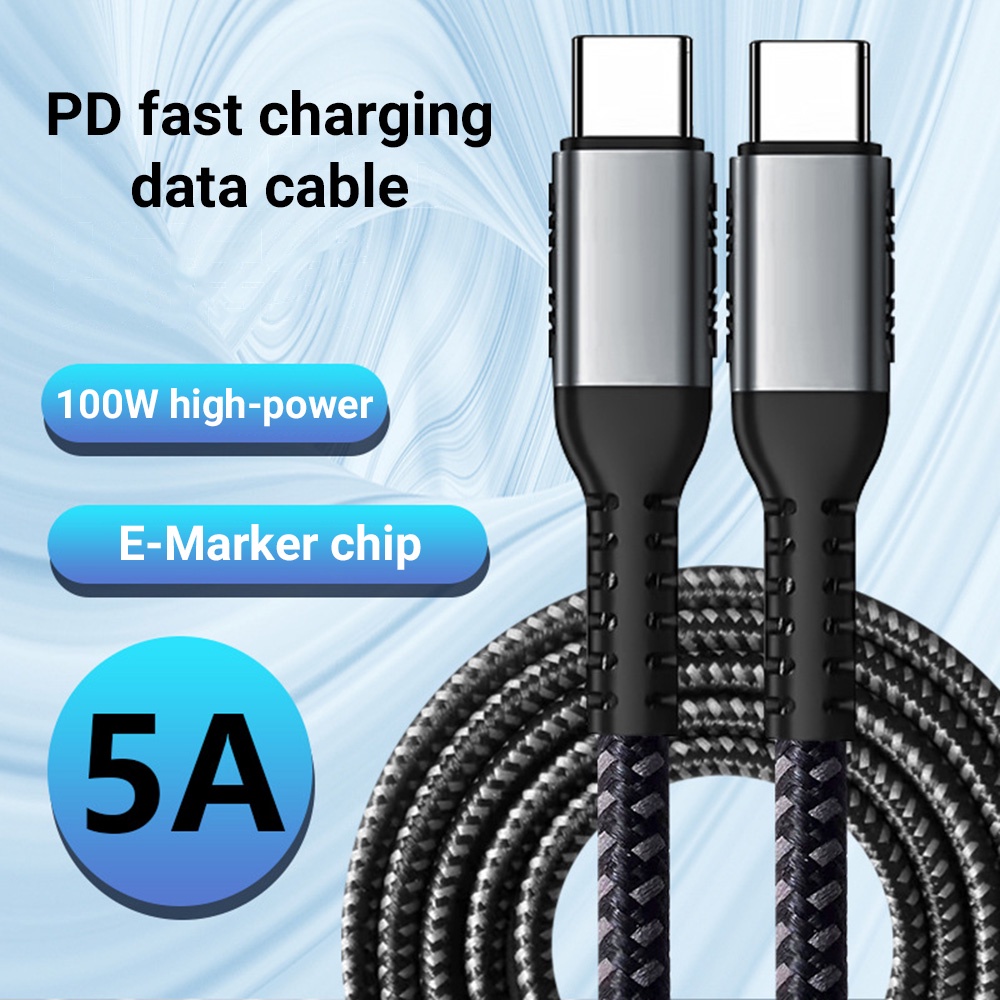 5A TYPE-C เพื่อ TYPE-C ลวดห้าแกน, 48 ถักเปีย สายชาร์จ USB type C ยาว 1M 2M เมตร Super Fast Charging 