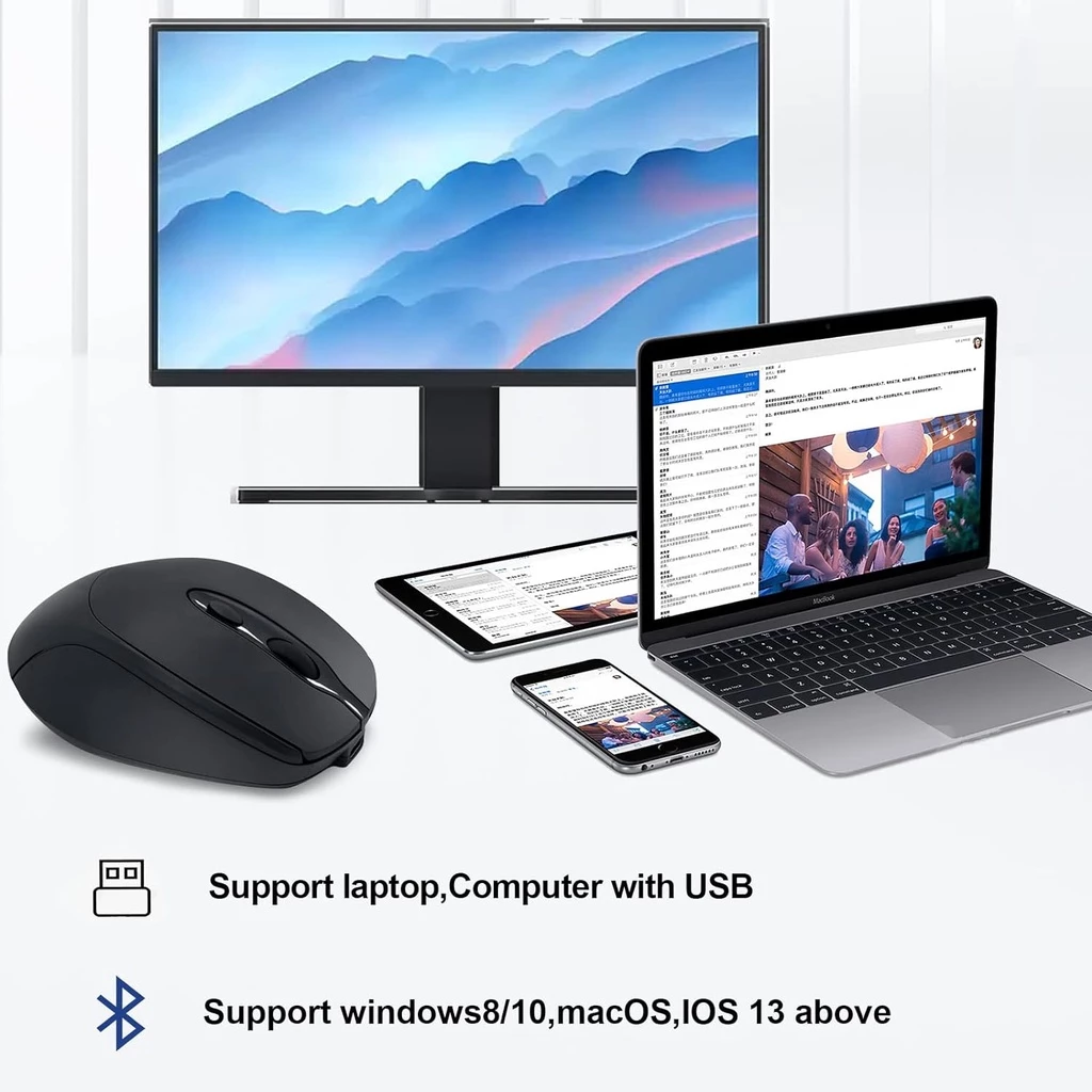 เมาส์ไร้สายบลูทูธ 2.4G ชาร์จไฟได้ สำหรับ iPad MacBook Pro/Air แล็ปท็อป thumbnail 8