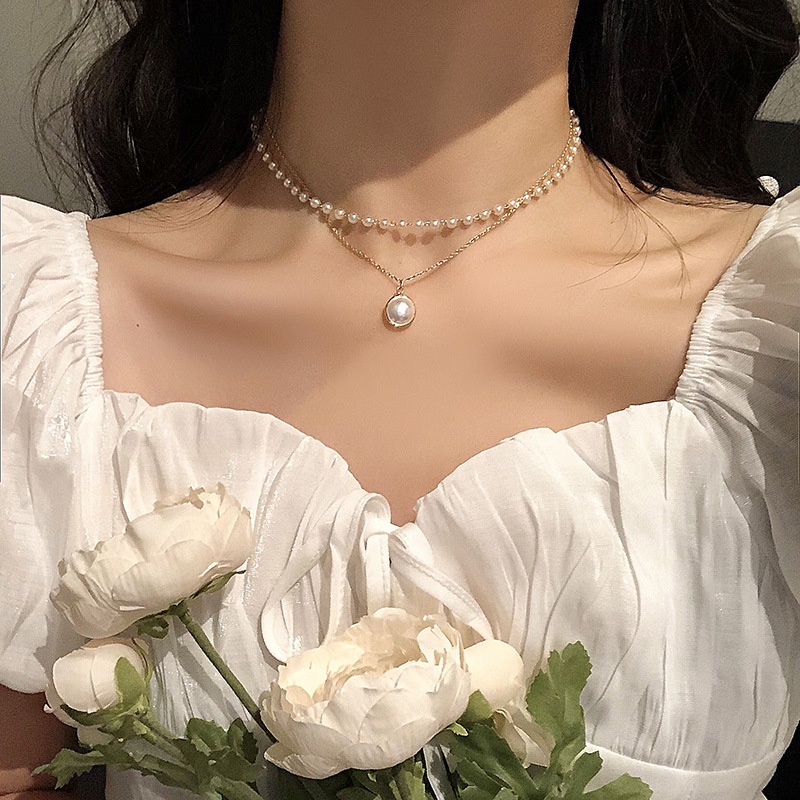 2023 双珠 จี้สร้อยคอ สร้อยคอหญิง ที่เรียบง่าย 气质量 chooker clavicle chain chain chain chain pearl สร้อยคอสร้อยคอ