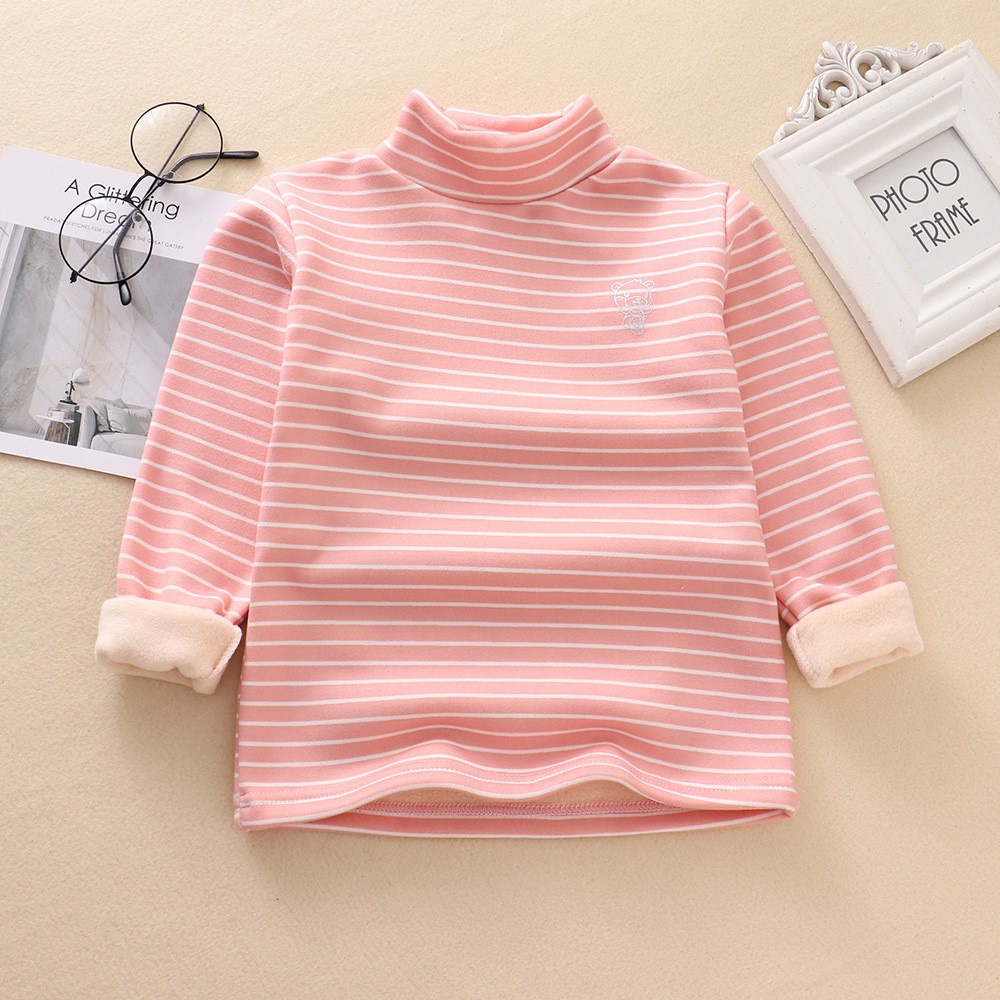 Fast Shipping 100-150 ซม.เด็กฤดูใบไม้ร่วงฤดูหนาวขนแกะซับคอสูง Bottoming เสื้อชายหญิงลายแขนยาวแฟชั่นด้านใน T @-
