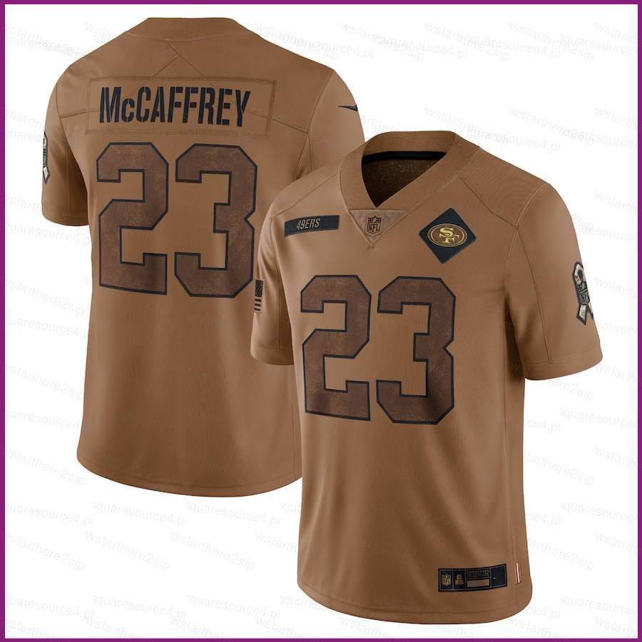 เสื้อกีฬาแขนสั้น ลายทีม NP2 2023-2024 NFL San Francisco 49ers Game Christian McCaffrey Jersey Salute To Service พลัสไซซ์ PN2