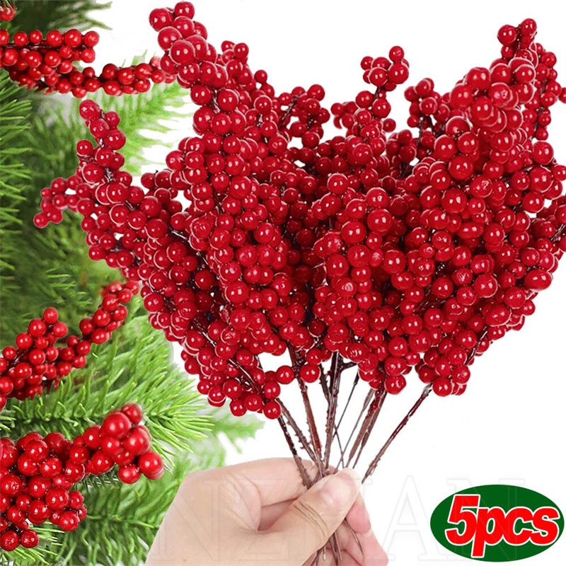พวงมาลัยดอกไม้ปลอม เบอร์รี่ สีแดง ขนาดเล็ก สําหรับตกแต่งบ้าน เทศกาลคริสต์มาส ปีใหม่ งานแต่งงาน