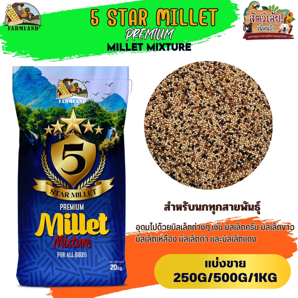 FARMLAND 5 STAR MILLET Premium อาหารมิลเล็ตรวม สำหรับนกทุกสายพันธุ์ (แบ่งขาย 250G/500G/1KG)