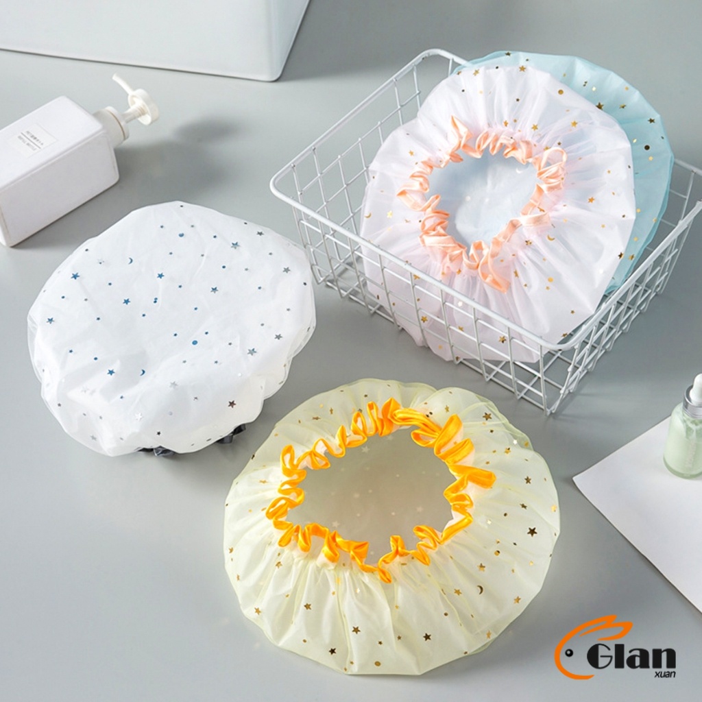 Glanxuan หมวกคลุมผมอาบน้ํา แบบหนาพิเศษ กันน้ํา สองชั้น ลายน่ารัก Shower cap - รูปที่ 3