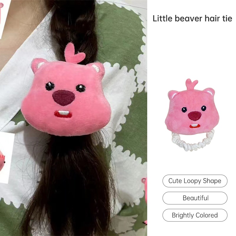 ในไทย-ยางรัดผมLoopyขนฟูสีชมพูลายการ์ตูนน่ารักความยืดหยุ่นสูงเกาหลีหวานละเอียดอ่อนเครื่องประดับผมนักเรียนเด็กผู้หญิงcod