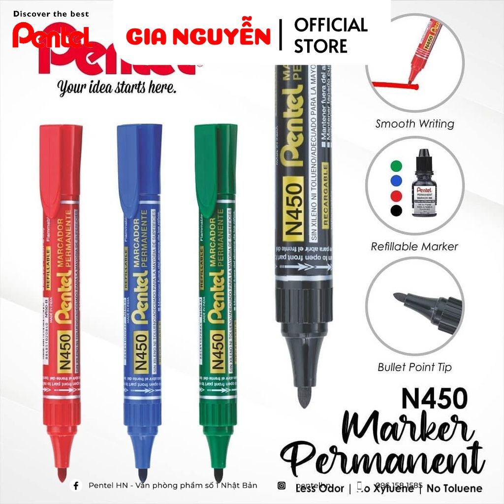 ปากกามาร์กเกอร์น้ํามัน Pentel N850 | หมึกแห้งเร็วไม่เลอะเทอะเวลาดูดซับน้ํา-เขียนวัสดุได้มากมาย|เกียผ