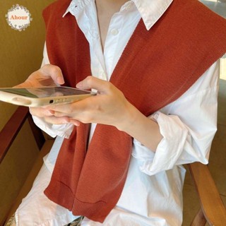 Ahour ผ้าพันคอ ผ้าคลุมไหล่ ผ้าวูลถัก กันแดด สีพื้น หรูหรา สํ…