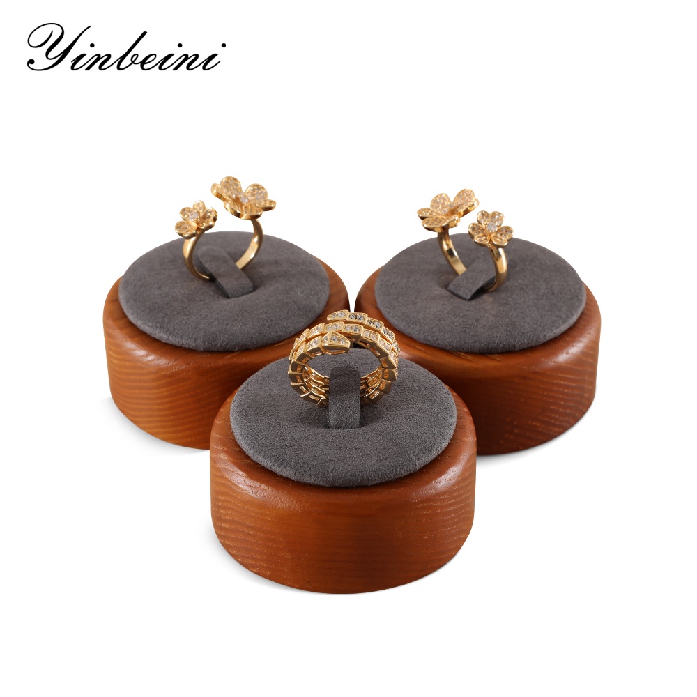 Yinbeini ที่วางโชว์แหวนยืนแสดงแหวนไม้พร้อมแหวนไมโครไฟเบอร์จัดเก็บชั้นวาง SM046