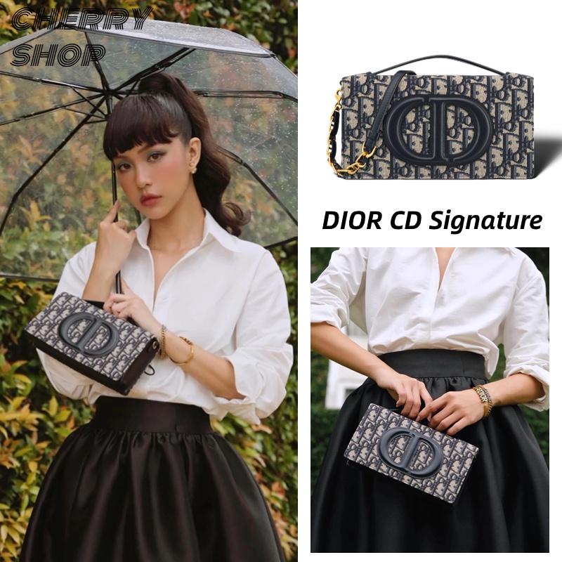 ดิออร์ DIOR CD Signature รูปแบบใหม่ BAG กระเป๋าถือสตรี/กระเป๋าสะพายไหล่/ แบรนด์ใหม่และเป็นของแท้