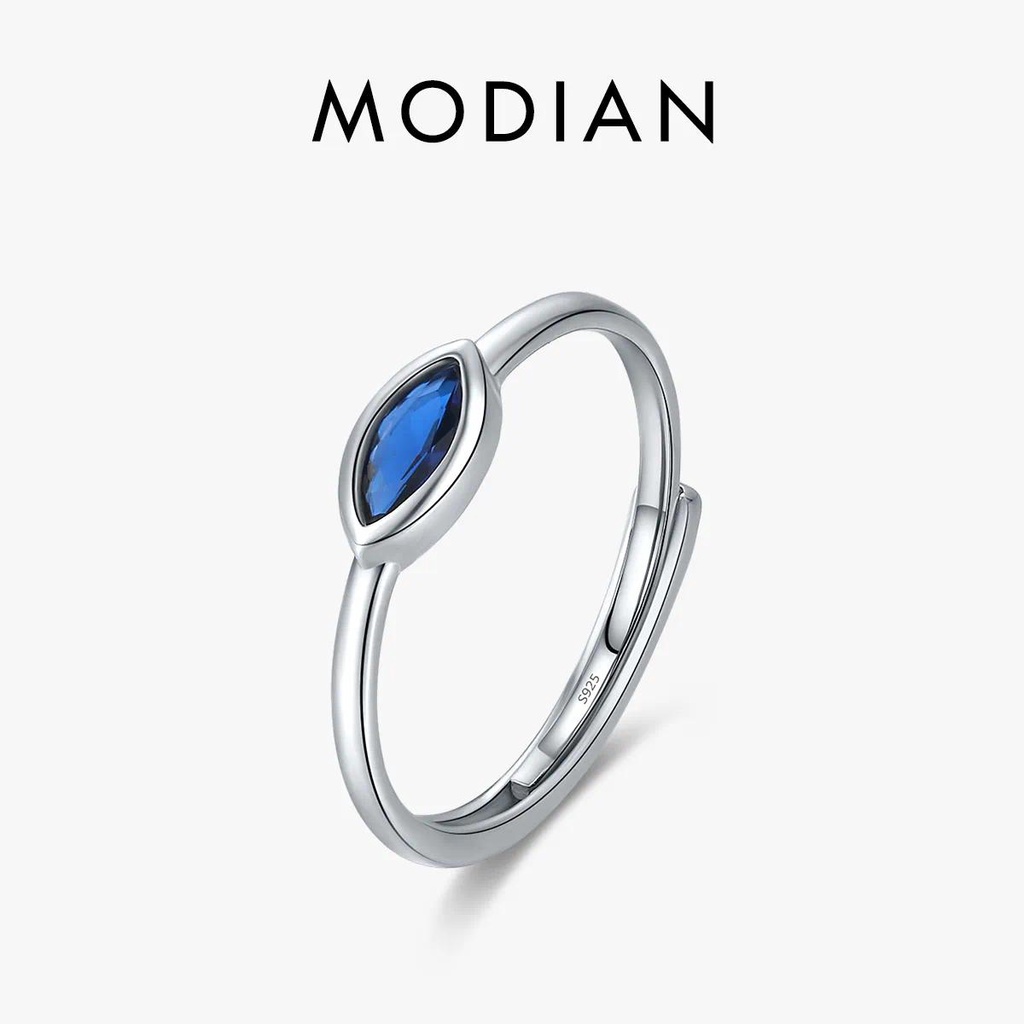 Modian แหวนเงินแท้ 925 ประดับเพทาย สีฟ้า เรียบง่าย ปรับได้ เครื่องประดับ สําหรับผู้หญิง