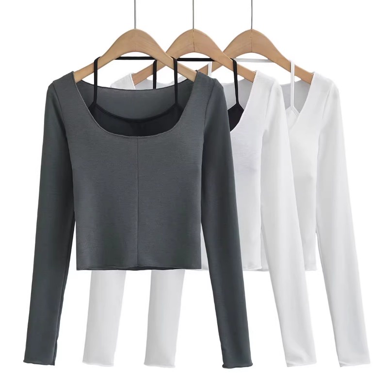 【YOGATRUTH】(เสริมฟองน้ํา) เสื้อกีฬา แขนยาว พร้อมเสื้อชั้นใน สายคล้องคอ รัดรูป สําหรับผู้หญิง