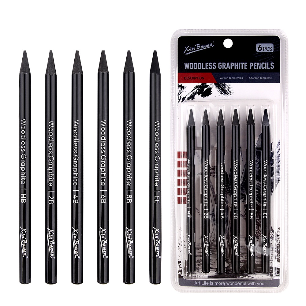 Artists Woodless Charcoal Pencil Set,Inteed Soft, Medium and Hard,HB/2B/4B/6B/8B/EE, Non-wood Graphi
