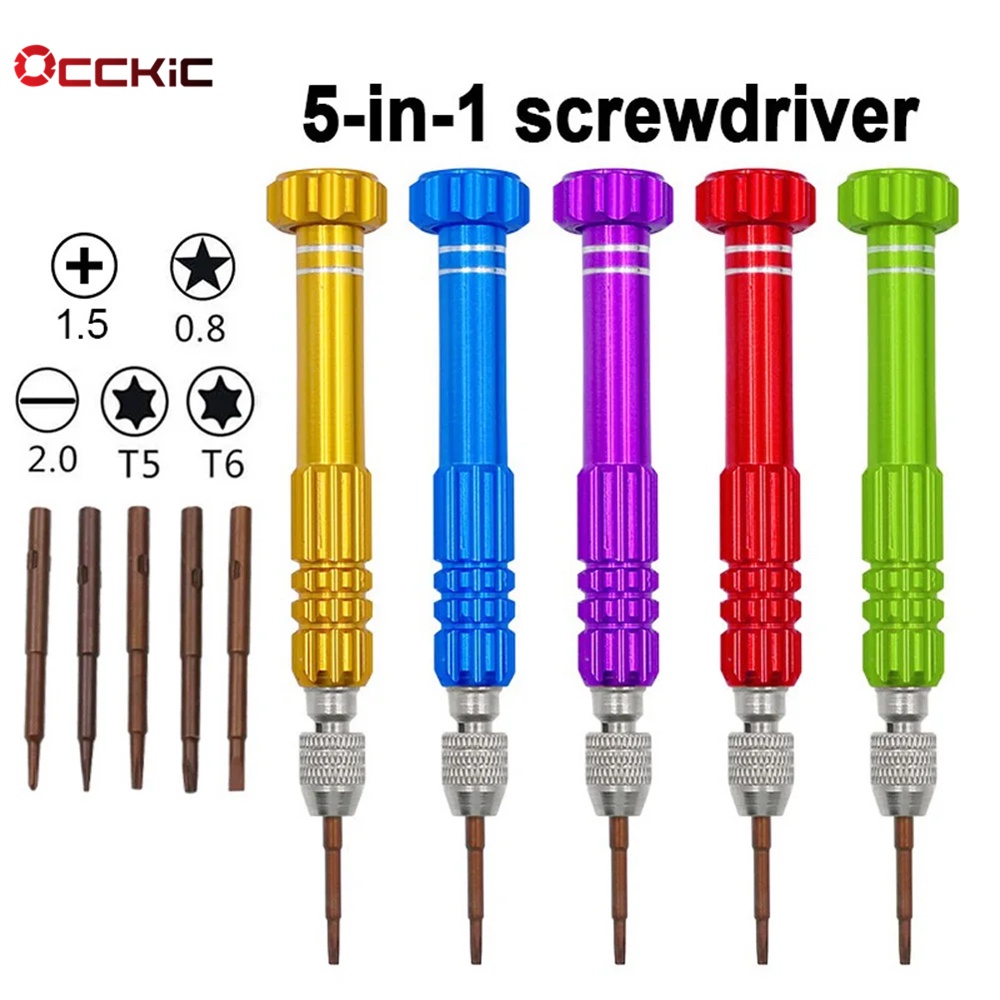 Occkic 5 in 1 ชุดเครื่องมือไขควงอลูมิเนียมอัลลอย ขนาดเล็ก สําหรับซ่อมแซมโทรศัพท์มือถือ DIY