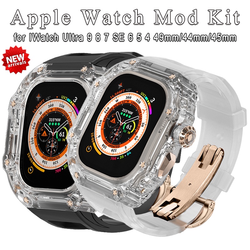 สายนาฬิกาข้อมือยาง แบบใส ดัดแปลง สําหรับ Apple Watch Ultra 2 49 มม. 45 มม. 44 มม. IWatch Series Ultra 2 9 8 7 6 5 4 SE