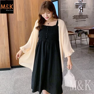 M & K 100KG เวอร์ชั่นเกาหลี ใหม่ ขนาดใหญ่ ห่อหน้าอก ชุดเดรสสลิง น้องสาวอวบ สลิมเมอร์ ลุคเดรส เสื้อผ้าผู้หญิง