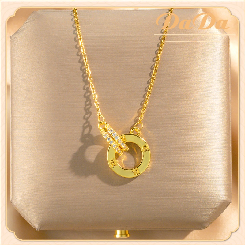 ของแท้ 100% สร้อยคอทอง 18K จี้แหวนคู่ ประดับเพทาย สองแถว
