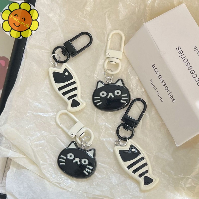 Yescont พวงกุญแจ จี้การ์ตูนแมว และปลาน่ารัก เครื่องประดับ สําหรับห้อยกระเป๋าเป้สะพายหลัง หูฟัง กุญแจรถยนต์