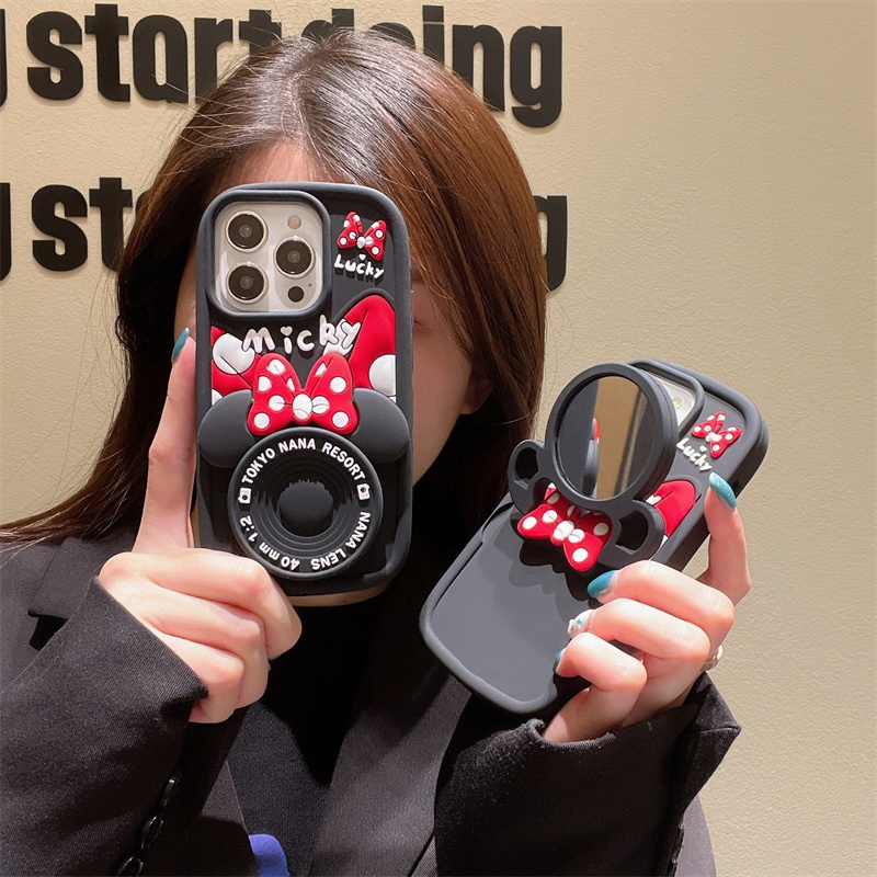 ใหม่ เคสโทรศัพท์มือถือ ซิลิโคนนิ่ม กันกระแทก ลายการ์ตูนมินนี่เมาส์ พร้อมกระจก สําหรับ 15PRO max 15PRO 15 14 14PRO max 13 12PRO max 13pro max 11