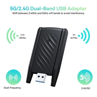GOOJODOQ อะแดปเตอร์ WIFI AC1300 USB3.0 ไร้สาย Dual Band 2.4 Ghz + 5 Ghz สําหรับแล็ปท็อปพีซีเดสก์ท็อป