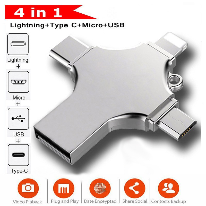 แฟลชไดรฟ์ 4-in-1 USB 3.0 1TB OTG ความเร็วสูง Type-C สําหรับ i O S Phone Tablet Android PC
