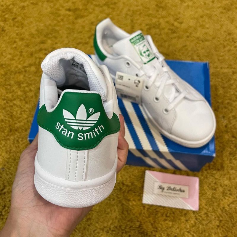 Adidas Stan Smith ผ้าใบเด็ก US2 สีขาว/เขียว รองเท้า train