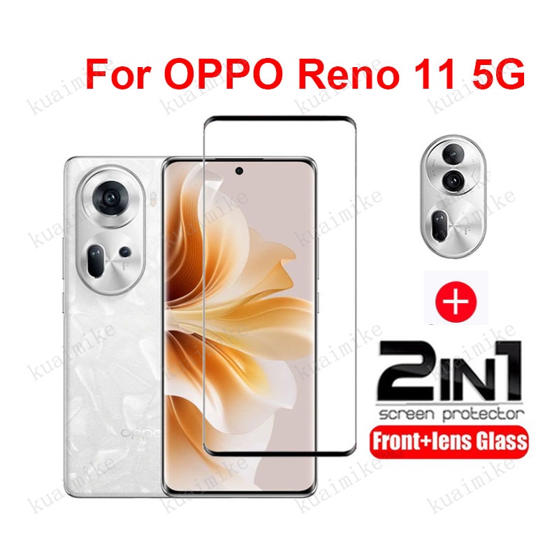 Oppo Reno 11 5Gกระจกนิรภัย 2 ใน 1 ป้องกันหน้าจอสําหรับOPPO Reno 11 10 Pro + 6Z 7Z 8Z 8T A98 A79 5G A78 A58 A38 A18 4Gกระจกนิรภัยพร้อมเลนส์กล้องกระจกProtector