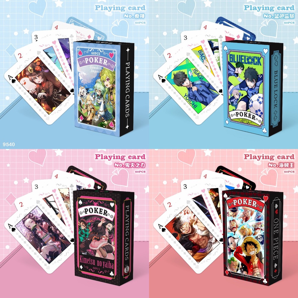 Genshin, ONE PIECE,BLUE LOCK,Demon Slayer,Chainsaw Man,NARUTO,Jujutsu Kaisen,SPY FAMILY Poker Palying Card Photocard 60 ชิ้น / กล่อง