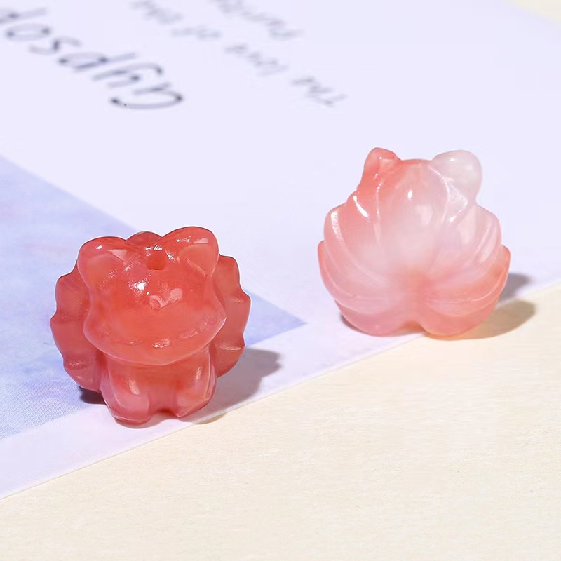 Agate จี้คริสตัลโมราธรรมชาติ รูปสุนัขจิ้งจอกเก้าหาง แฮนด์เมด DIY