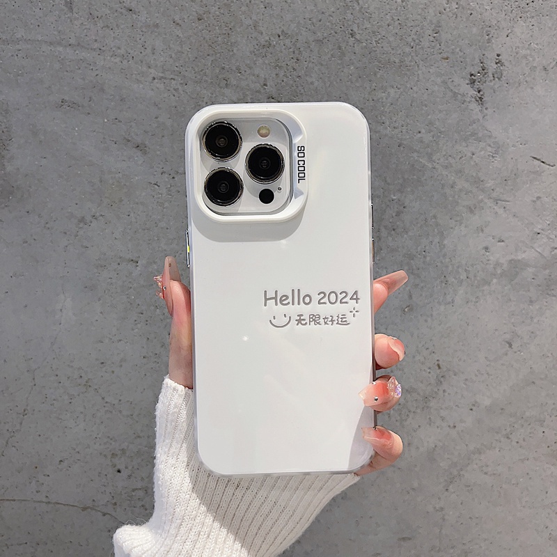เคส iphone hone IP 11 12 IP 13 14 15plus 13 14 15 PROMAX Hello Good Luck 2024 Anti drop ป้องกันสิ่งสกปรกเคสโทรศัพท์ปุ่มโลหะที่ทนทาน
