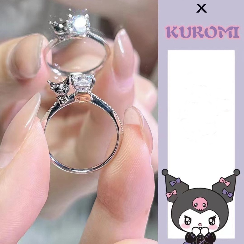 เครื่องประดับเพชร Kulomi, การ์ตูน Sanrio, น่ารัก, หรูหรา, แหวนผู้หญิงแฟชั่นระดับไฮเอนด์, ปรับได้, เกาหลี, ของขวัญผู้หญิงสุดหรูที่สวยงาม