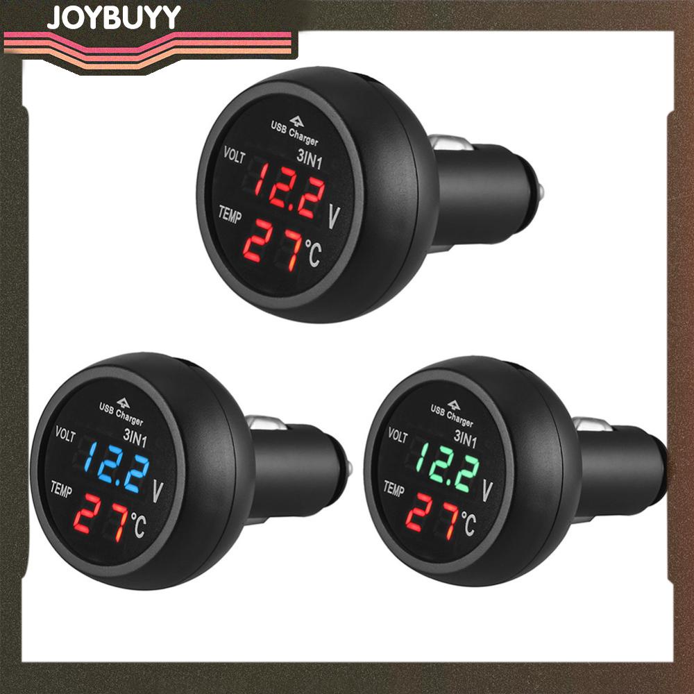 3 in 1 เครื่องวัดโวลต์มิเตอร์ดิจิทัล LED 12 24V พร้อมเทอร์โมมิเตอร์ และที่ชาร์จ USB สําหรับรถยนต์