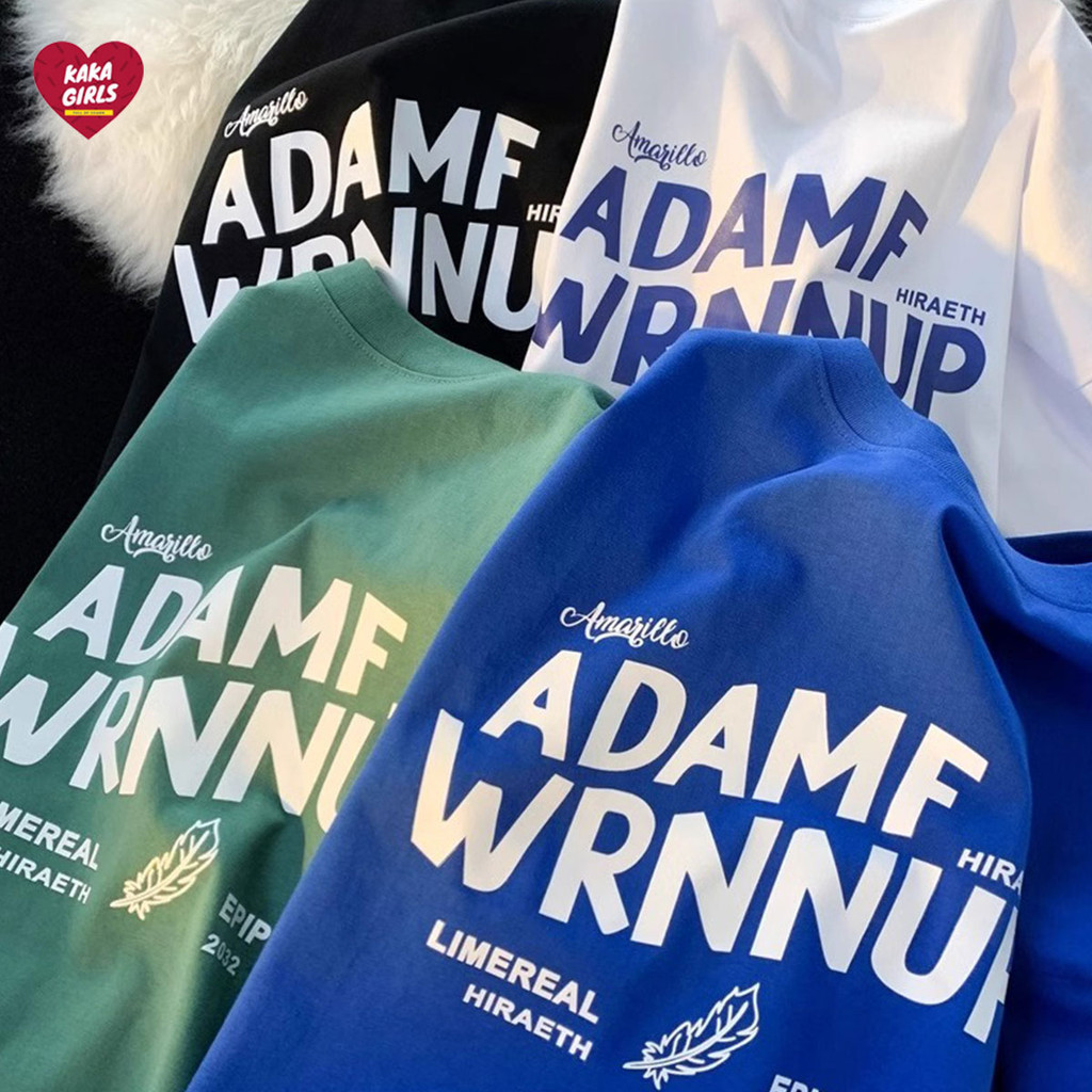 เสื้อยืดทรงหลวม สีพื้น พิมพ์ลายตัวอักษร สไตล์เกาหลี