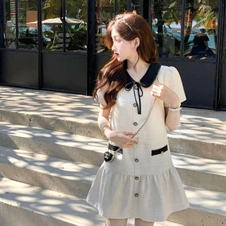 【XS-5XL】 มินิเดรส ดีเทลเเต่งโบว์ ใส่เดท โทนสีพื้นมินิมอล เดรสสาวอวบ ดีไซส์พรางหุ่น สำหรับสาวพลัสไซซ์