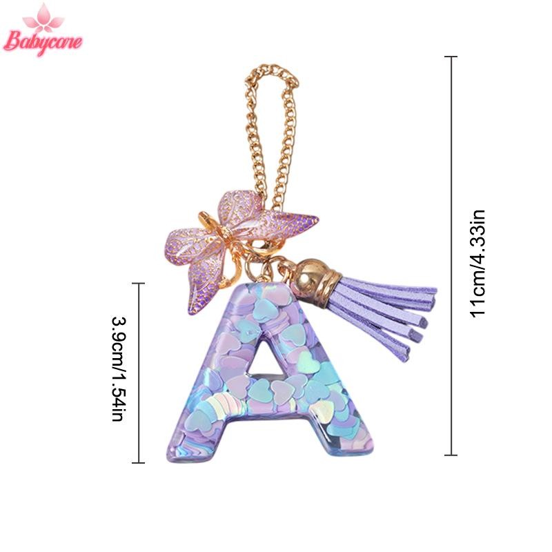 Byce> AZ Letter Charms ผีเสื้อสีม่วง sel เริ่มต้นพวงกุญแจกระเป๋าจี้ส่วนบุคคล Charm ถ้วยน้ําอุปกรณ์เสริมใหม่