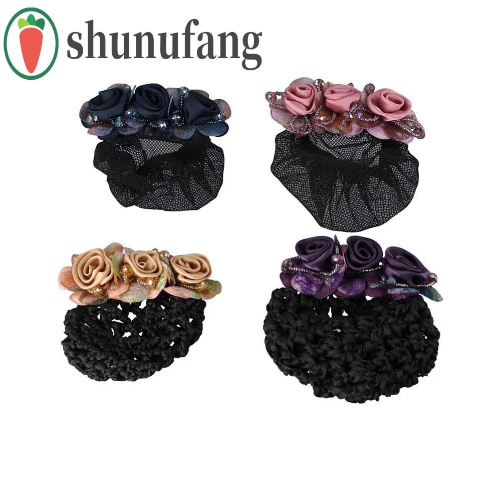 Unuf ดอกไม้ Bun Snood Hairgrips หวาน Vintage ตาข่ายดอกไม้ลูกปัดโครเชต์คลิปผมฤดูใบไม้ผลิคลิปสําหรับพยาบาลคริสตัล Hairnet ฝาครอบ