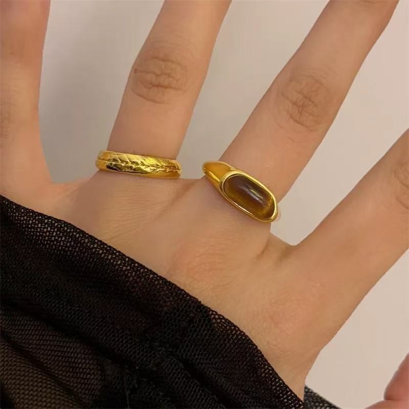 Merad Gold Retro Tiger Eye Stone Index Finger ข้าวสาลีหูแหวนหญิงหรูหรา Niche Design High-End อุปกรณ์