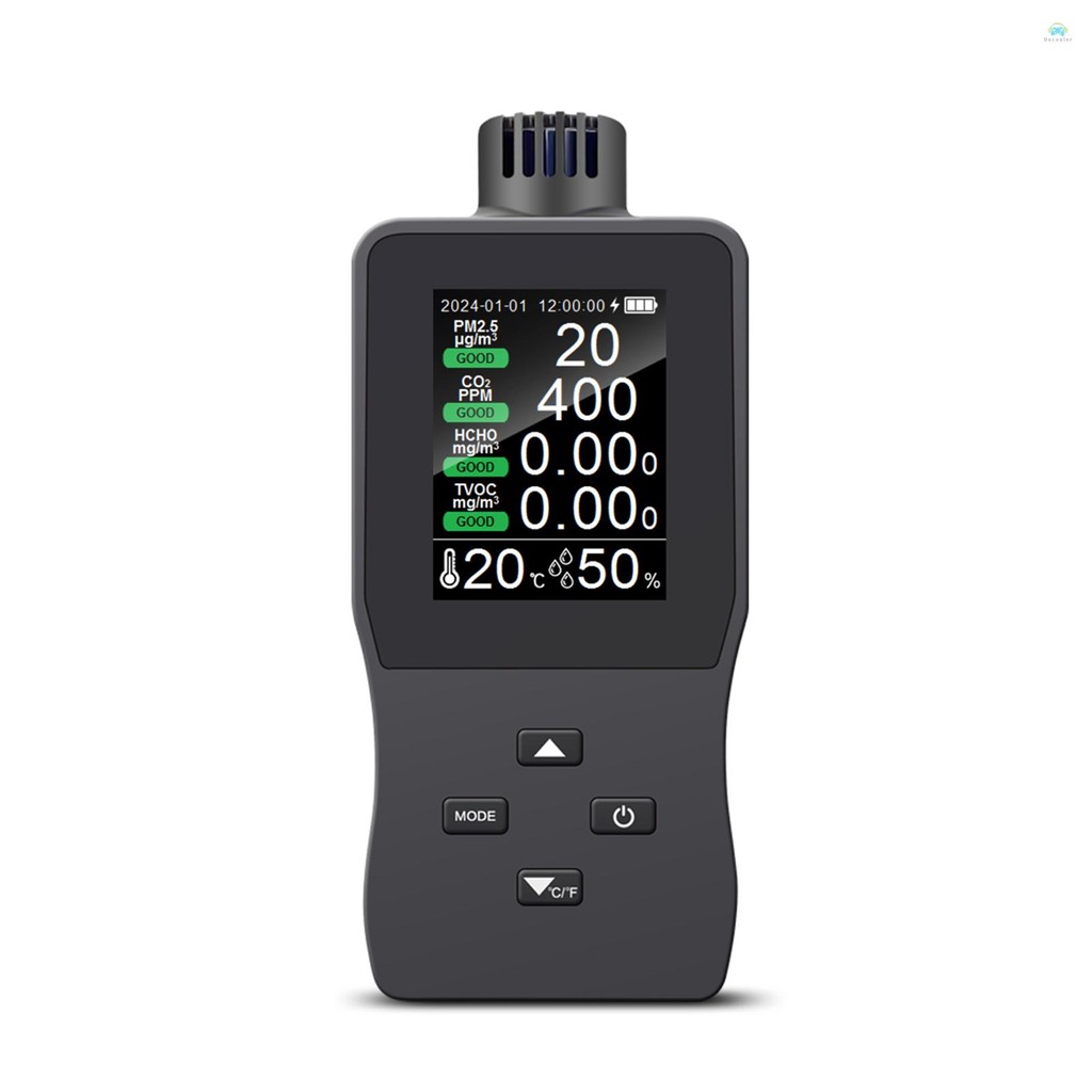 Air Quality Monitor เครื่องทดสอบคุณภาพอากาศในร่ม HCHO/CO2/TVOC/PM2.5/อุณหภูมิ/ความชื้น Air Quality Detector ความแม่นยําสูง Sensor สมาร์ท Air QualityAir Meter