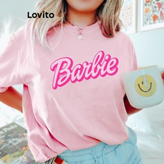 Lovito เสื้อยืดลําลอง แขนสั้น พิมพ์ลายตัวอักษร สําหรับผู้หญิง LNE21182 (สีชมพู)