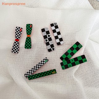 Hanprospree&gt; กิ๊บติดผม ทรงสี่เหลี่ยม ลายตารางหมากรุก สีดํา และสีขาว สไตล์เรโทร สําหรับผู้หญิง