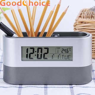 Pen Holder Clock Calendar Thermometer Temperature Timer Bedroom Plastic